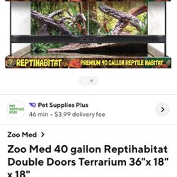 40 Gallon Terrarium 36”x18”x18” for reptiles