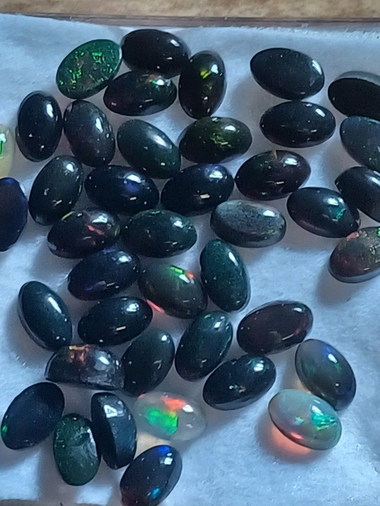 3pcs. Natural Black Ethiopian Fire Opal Cabachons Set Of 3 