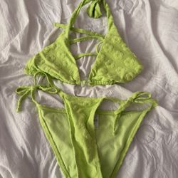 Green/lime 2 Piece Swim Suit Bikini Flower Print