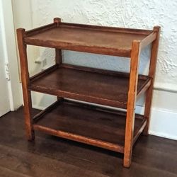 1920s Arts & Crafts 3 Tier Pantry Table. Sturdy, 4" Missing Piece Of Veneer On The Top, Overall Good Condition, Priced Very Fair. 27" Tall x 26" Lengt