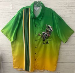 Hardaddy Men’s XL Green Dia De Los Muerta Graphic Button Up Bowling Shirt