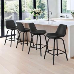 360° Swivel Bar Stools Set of 4, 26 Inch Counter Height Bar Stools. Black 