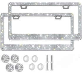 2PCS Bling License Plate Frame Glitter Crystal  Diamond Caps.