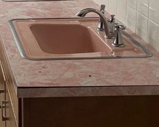 Vintage Pink cast iron porcelain single basin drop-in sink.