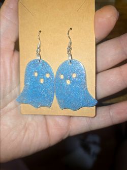 Blue Glitter Resin Ghost Earrings