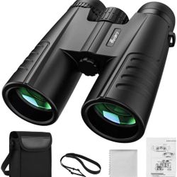 Binoculars 12×42 for Adults and Kids, Powerful HD BAK4 Prism Binoculars with Low Light Night Vision, Compact Waterproof Binoculars for Sports Games, C