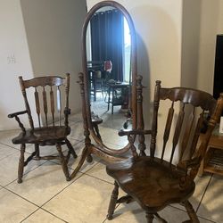 Mirror and Wooden Chairs Colonial S Bent Bros Made in  USA