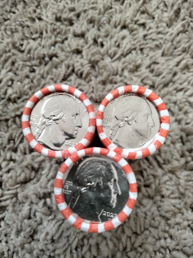 Three $10 Rolls Of Uncirculated 2022 Mint Condition Quarters
