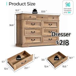 😀 LINSY HOME Farmhouse 9 Drawers Dresser for Bedroom, Wood Bedroom Dresser Farmhouse Drawer Chest, 9 Chest of Drawer, Tall Dresser for Closet