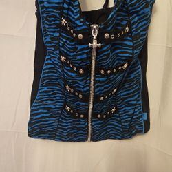Tripp NYC Blue & Black Zebra Print Halter Top Size XL