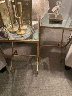 Gold Metal Mirrored Top Side Tables – Set of 2