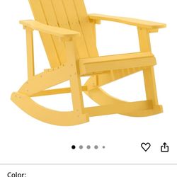 Flash Furniture Savannah Poly Resin Wood Adirondack Rocking Chair - All Weather Yellow Polystyrene - Stainless Steel Hardware