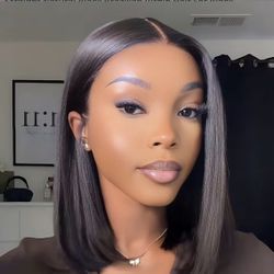 12” Bob Wig Human Hair 13x6 Lace Front Glueless 200% Density Straight Black