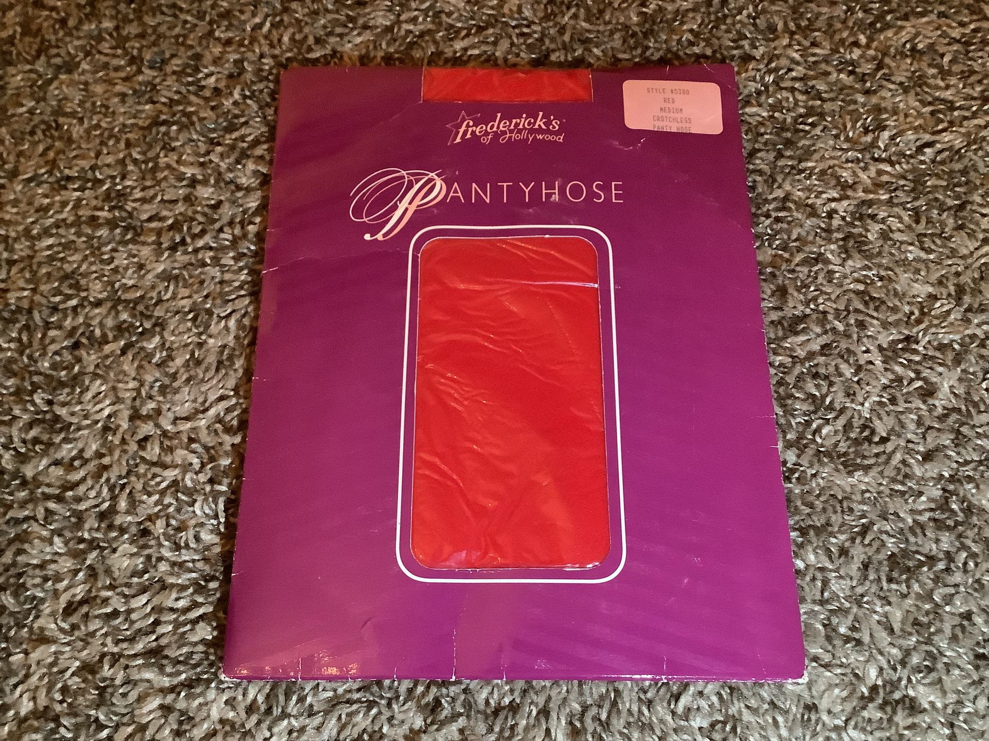 Frederick's of Hollywood crotchless pantyhose, color red, size: M