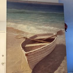Boat on beach painting