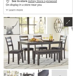 Gray Wooden Dinette Set Four Chairs And A Bench