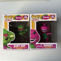 Funko Pop barney, the dinosaur 145 and baby bop 146