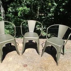 Set of 3 Olive Green Tolix-Style Metal Bistro Chairs - Alpharetta Local Pickup