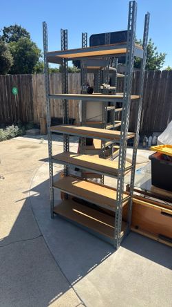 Metal racks with wooden shelf