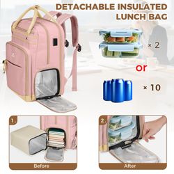 MATEIN Lunch Backpack for Women, Teacher Backpack with Lunch Compartment Detachable & USB Port Fit 15.6 Inch Laptop, College Computer Backpacks Meal P