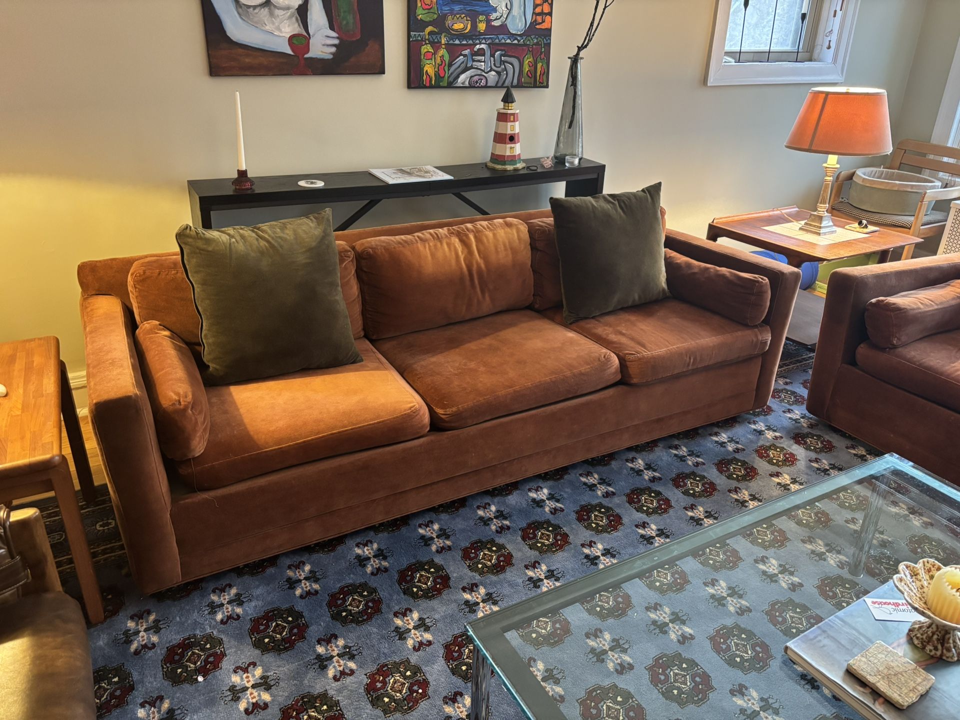 Burnt Orange Vintage Velvet Couch And Loveseat