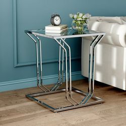 ASYA Modern End Table, Chrome Side Table Nightstand with Glass Top