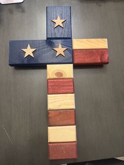 Handmade Wooden American  Flag Cross