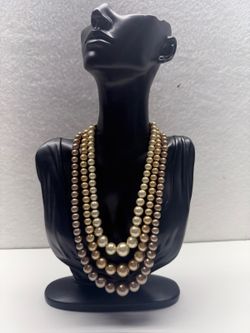 Vintage Multi-Strand Faux Pearl Necklace Ombre Graduated Beads C-11