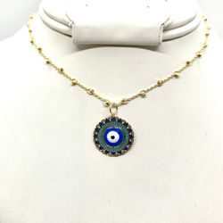 10K Gold Evil Eye Enamel Necklace