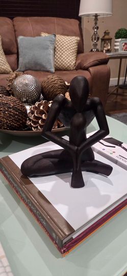 Dark Brown Abstract Human Figure Sculpture wood hand carved yoga pose