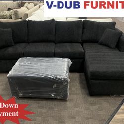 New Black Sectional And Ottoman 