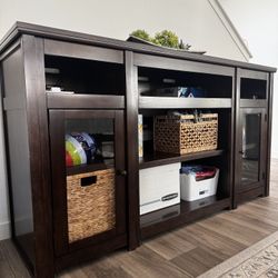 Solid Wood Dark Brown Media Console / Storage Cabinet – 72” Wide