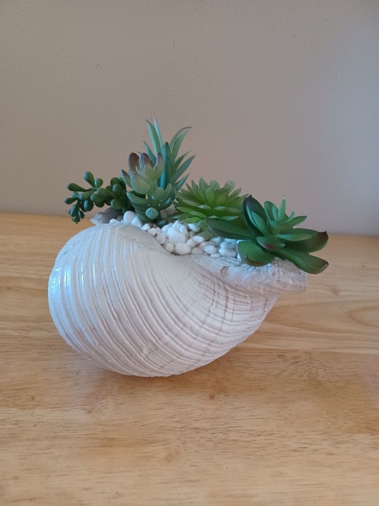 New Threshold Faux Green Succulent Seashell Planter