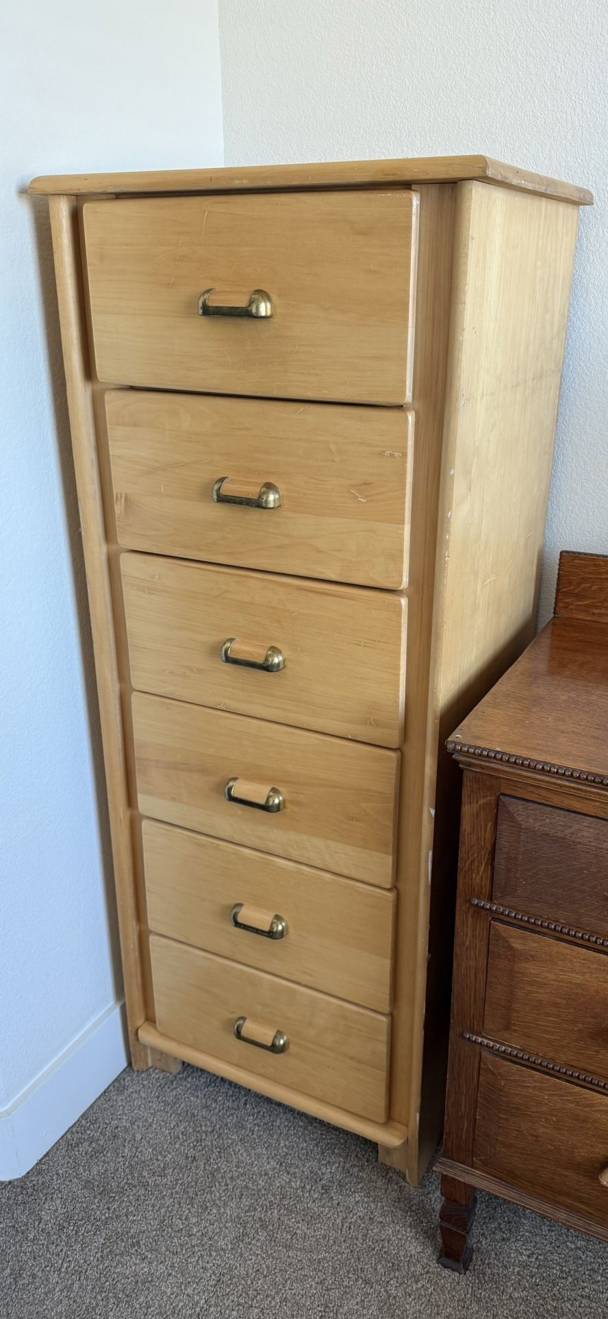 Tall Natural Wood Finish 6 Dresser Bureau