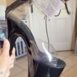 Pleaser Adore 724RS Rhinestone Ankle Cuff Platform Heels Black Clea Sexy Exoticr