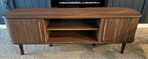 Mid Century Modern Fluted Walnut TV Stand / Media Console  54 1/2 wide , 15 deep, 19 inch high
