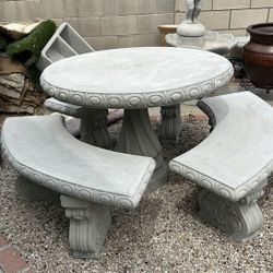 New Table With 3 Benches Made Out Of Cement 