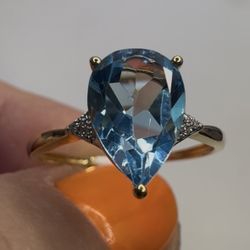 14k yellow gold ,Swiss Blue Topaz,  Diamonds NEW ring  Size 6.5