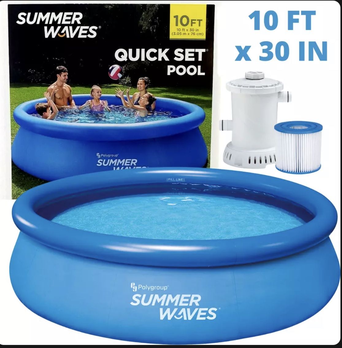 Summer Waves 10ft X 30in Inflatable Quick Set Ring Pool With 600 GPH Filter Pump