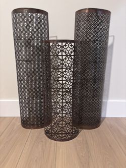 Set Of Three Tall Metal Candle Holders