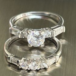 925 Moissanite Engagement Ring Band Set. Size 8