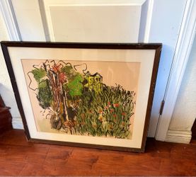 Vintage Expressionist  Landscape Mixed Media Painting Signed Fiedler Framed