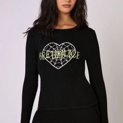 Forever 21 Beetlejuice Black Waffle Knit Top & Shorts 2-Pc Set Long Sleeve M