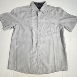 Pre Owned Good  Oakley  Plaid  Button  Collar  Shirt  Chrome Pocket Logo  Gray  Men Size Large 