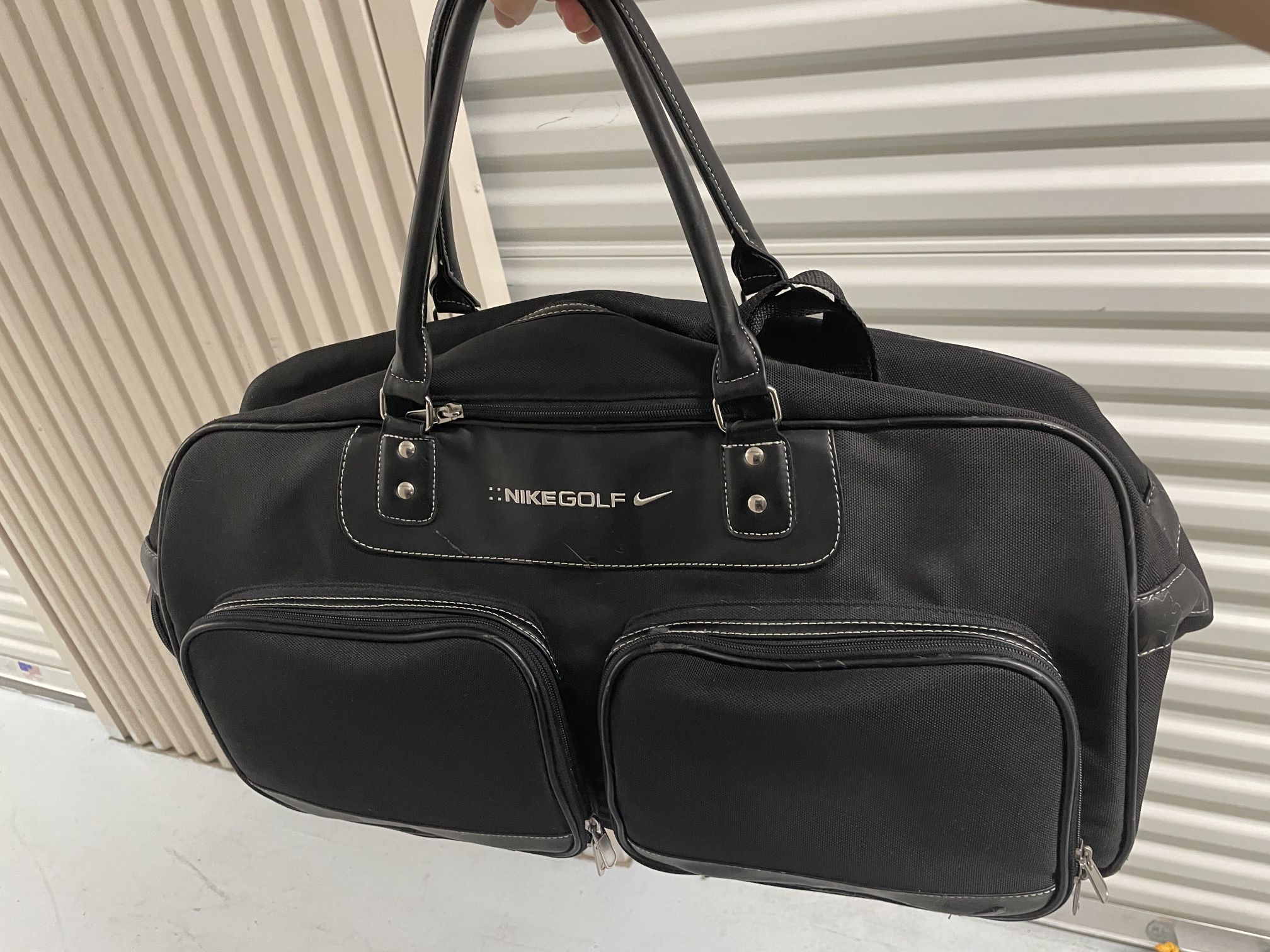 vintage nike golf duffle bag- Black- Shoulder Strap Leather Trim