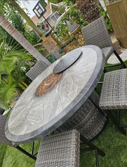 Agio dining Patio set with fire pit/outdoor Furniture/conversation Set/Cash Only