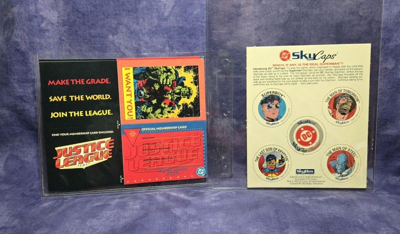 Justice League Membership Card • DC Skybox SkyCaps Unpunched Card, Lot Of 2