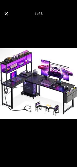 53" /61inch L-Shaped Gaming Desk w/ LED & Power Outlet – Black