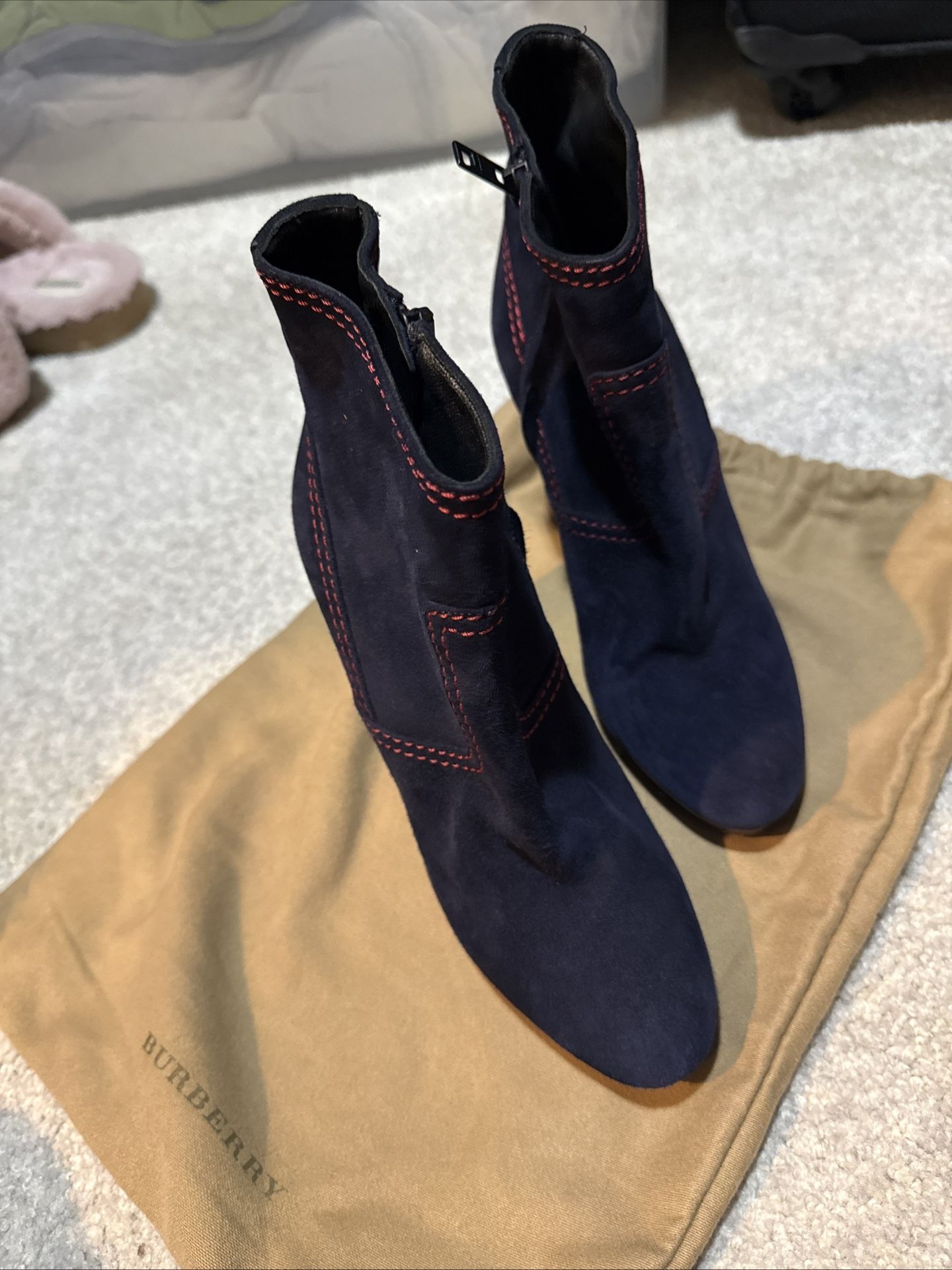 Burberry Navy Hazelhurst Suede Ankle Boots Size 37