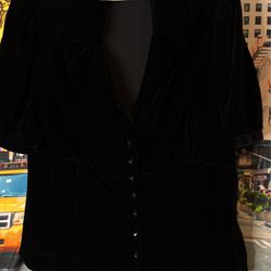 Talbots black velvet button up blouse